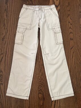 True Religion Off-White Jeans with Brown Stitching